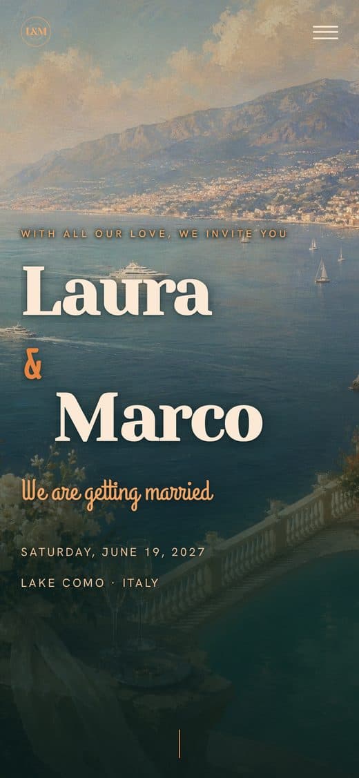Template "Riviera 70" — vintage 70s digital wedding invitation
