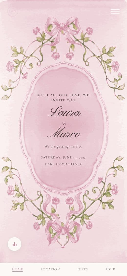 Plantilla "Bloom" — invitación de boda digital, cintas y rosas en acuarela