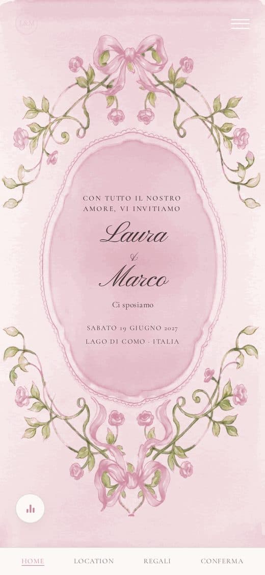 Modello "Bloom" — partecipazione matrimonio digitale, nastri e rose ad acquerello