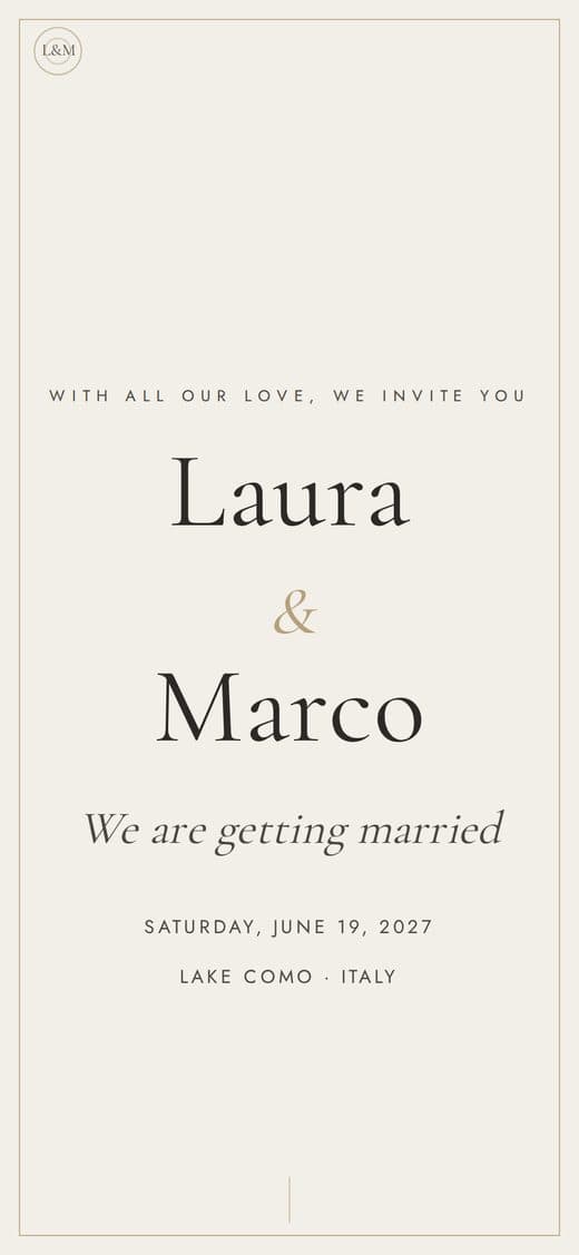 Template "Minimal Couture" — essential minimalist digital wedding invitation