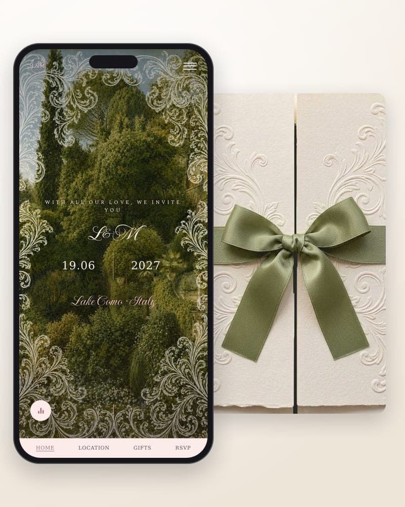 Summer Garden — Green garden and a pink-lace cartouche.