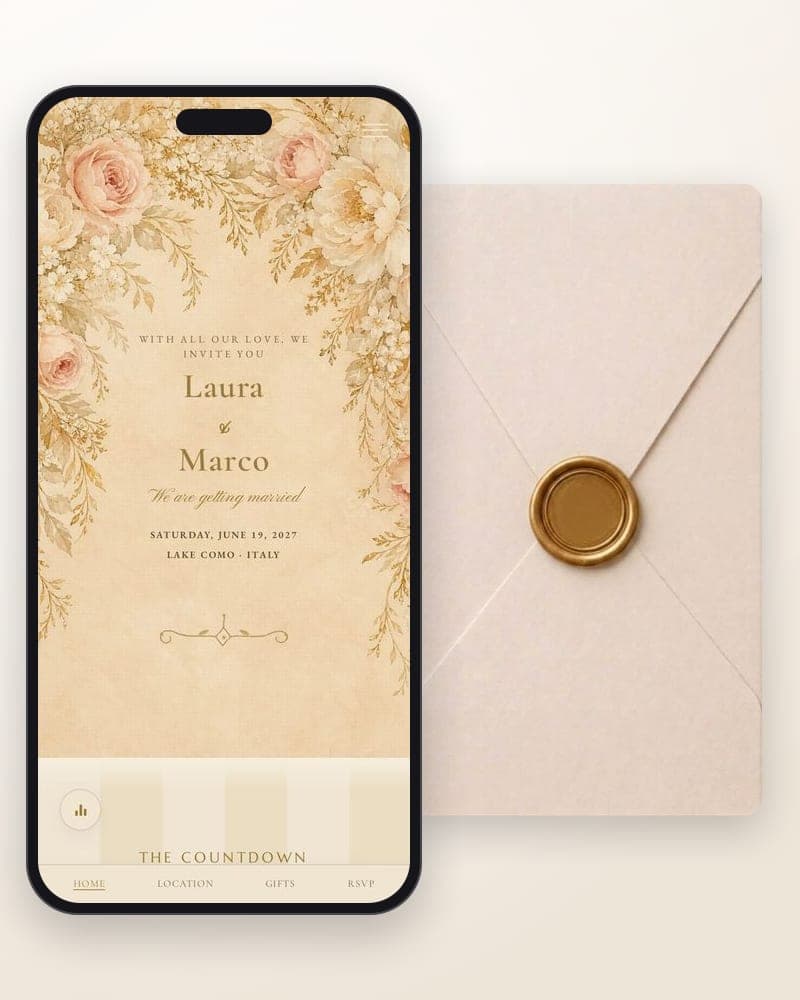 Oro Antico — Beige and antique gold, floral and elegant.