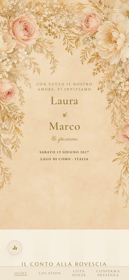Modello "Oro Antico" — partecipazione digitale beige e oro, elegante e senza tempo