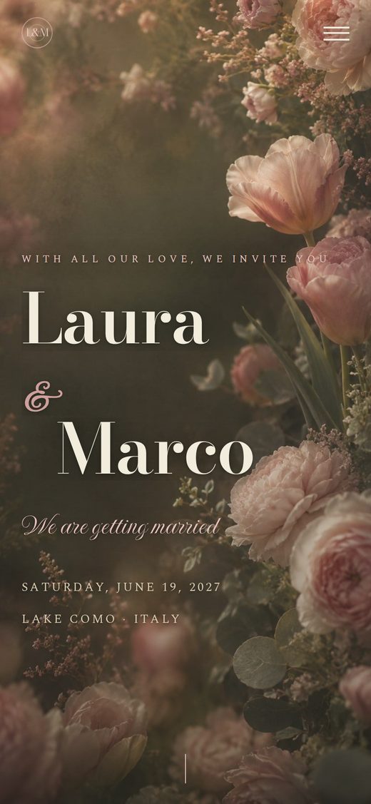 Template "Romantic Botanical" — digital wedding invitation with botanical illustrations