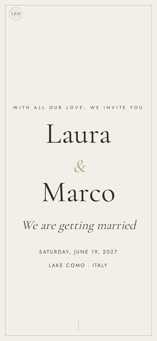 Template "Minimal Couture" — essential minimalist digital wedding invitation