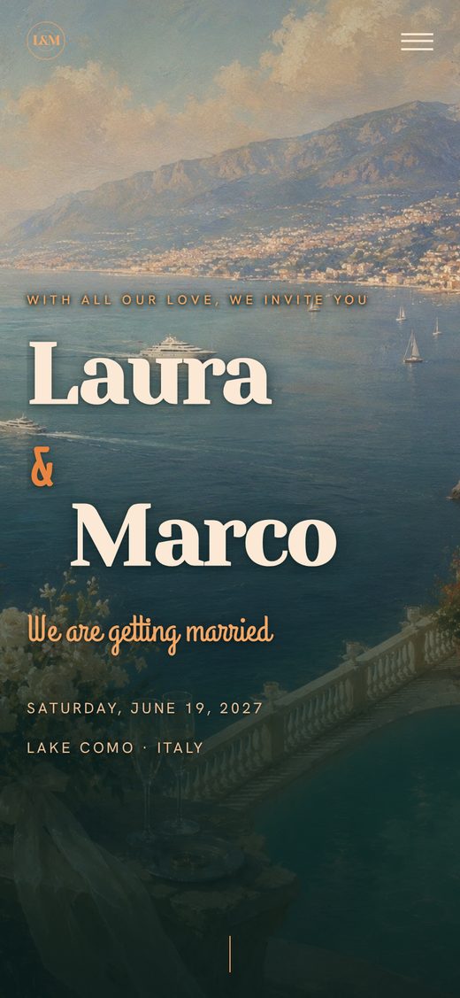 Template "Riviera 70" — vintage 70s digital wedding invitation