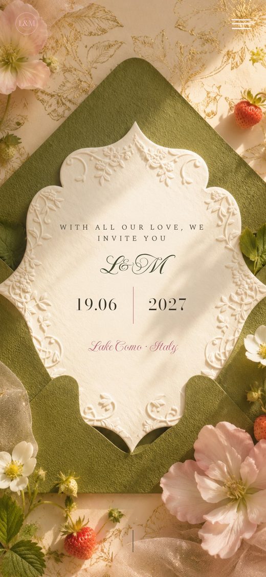 Template "Strawberry Matcha" — modern and playful digital wedding invitation